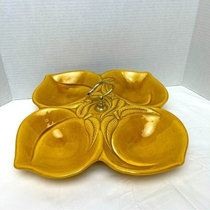 Vintage Retro Mid Century 4 Leaf‎ Nut/Candy Dish California Pottery USA Yellow
